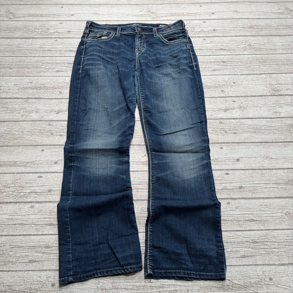 Silver Jeans Women's 32x31 Blue Dark Wash Denim Suki High Rise Bootcut Whiskered
